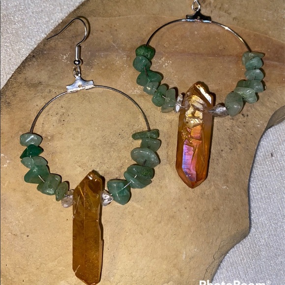 Hooped Stone Quarts Earrings - Picture 2 of 3